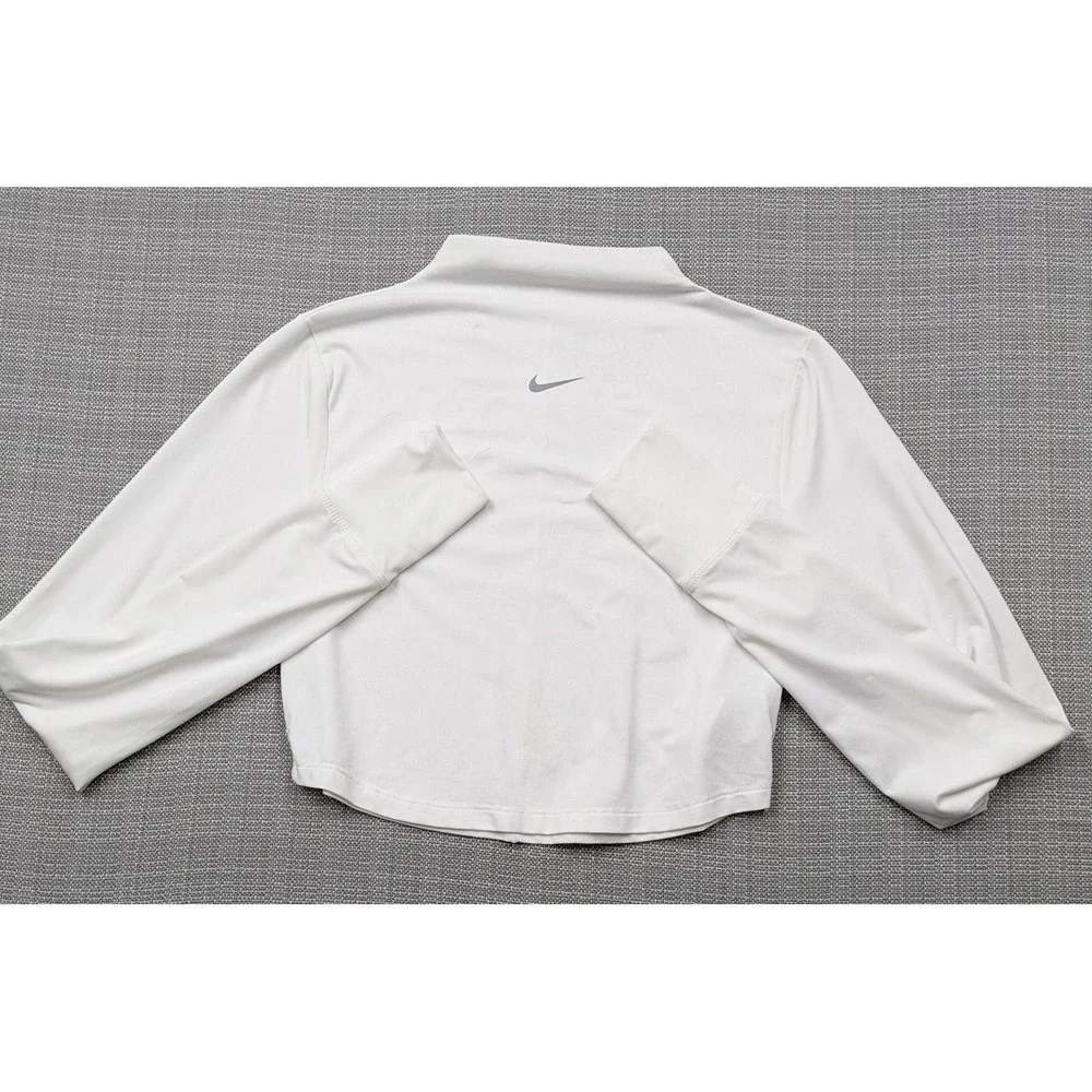 Nike Dri-FIT Shirt Womens Medium White Cropped Mock Neck Long Sleeve Running Top